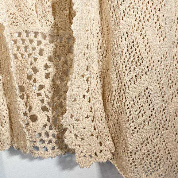 Rebecca Elliot Crochet Lace Cream Ivory Sleeveless Boho Vest SMALL Pre-owned: E - Picture 2 of 5
